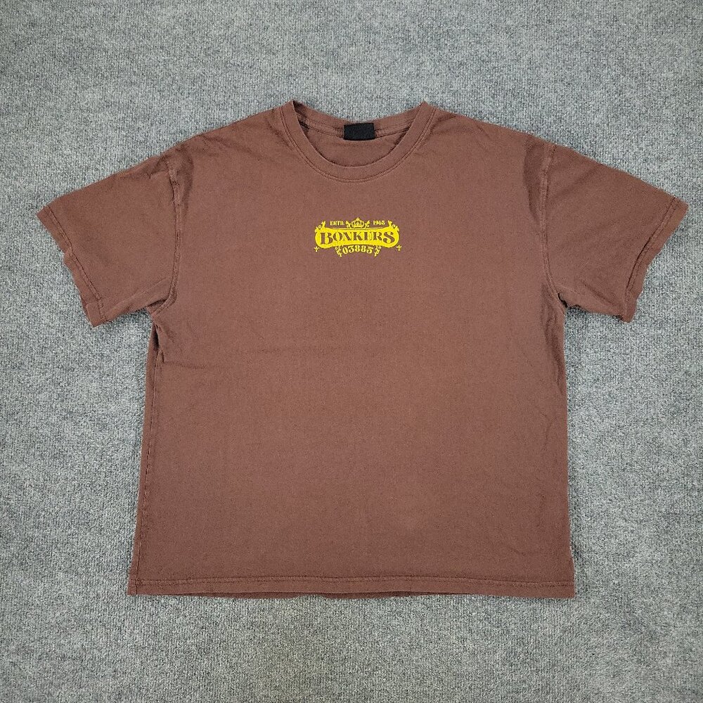 Bonkers Shirt Men's Large Brown Logo Graphic Tee Crew Neck Short Sleeve Adult L